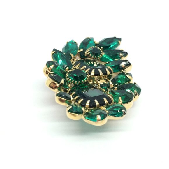 VINTAGE EMERALD Rhinestone Brooch Earring Set Green Glass Prong Clip on MCM - Picture 14 of 16